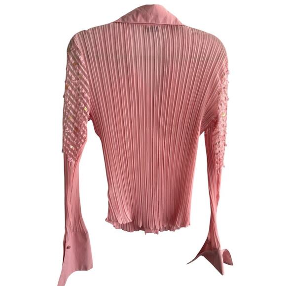 Kaelyn-Max Pink Pleated Sheer Sequin Vintage Blouse Size Medium - Picture 7 of 9